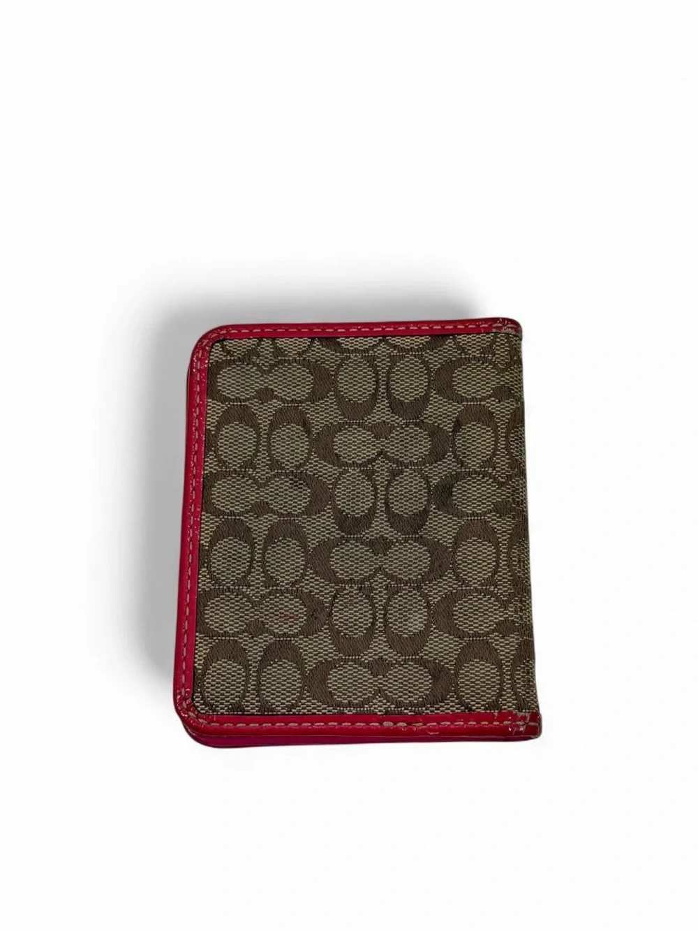 Coach Signature Canvas Card Holder Wallet in Brown with Red Trim